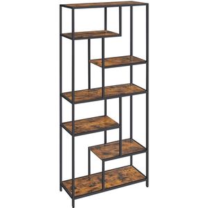 FURNIBELLA - Hoge Boekenkast – 180 cm Hoog, Perfect voor Boeken en Decoratie - vintage bruin-zwart