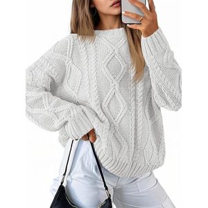Women's Knitted Jumper Oversized Chunky Knit Knitted Jumper Crew Neck Long Sleeve Plain Top Elegant Cable Knit Jumper Casual Loose Winter Sweatshirt