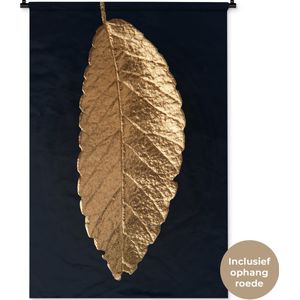 Wandkleed Golden leaves staand - Hangend gouden blad op een zwarte achtergrond Wandkleed katoen 90x135 cm - Wandtapijt met foto