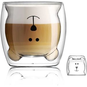 Schattige kopjes koffie theeglazen drinkglazen koffieglas dubbelwandige isolatieglazen espressokopje beer kat beker (vrolijke beer)