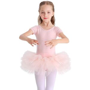 Eamber - Klassieke dansjurk van katoen voor meisjes - Roze - Korte mouwen - Balletkleding - Dansoutfit
