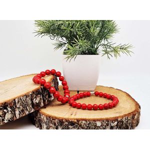 Handgemaakte Klassieke natuurstenen armband “Rode howliet ” - 8 mm diameter van de korrel- Diameter armband 20 cm - Een mooi cadeau voor familie en vrienden