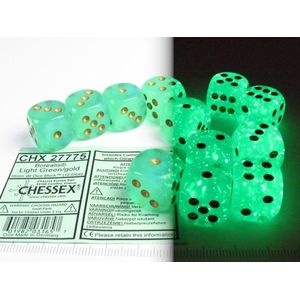 Chessex Borealis D6 16mm Light Green/gold Luminary Dobbelsteen Set (12 stuks)