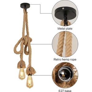 Goeco Hanglamp - 12cm - Klein - E27 - Lijnlengte 2m - Industriële Henneptouwkroonluchter - Lamp Niet Inbegrepen