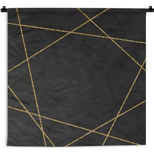 Wandkleed Goud - Geometrisch patroon van gouden lijnen op een zwarte achtergrond Wandkleed katoen 150x150 cm - Wandtapijt met foto