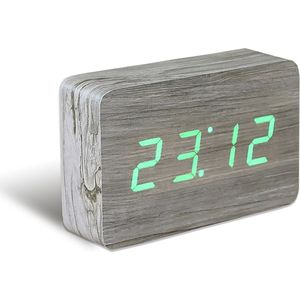 Gingko Brick click clock Wekker - Essenhout/LED Groen