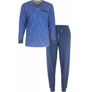 MEQ Heren Pyjama - Lange Mouwen - 100% Katoen - Blauw - Maat M