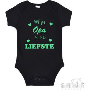 100% katoenen Romper ""Mijn Opa is de liefste"" Unisex Katoen Zwart/mint Maat 56/62