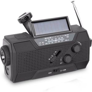 Proun Noodradio - met Powerbank op Zonneenergie - 4.000mAh - Solar opwindbaar - Noodpakket met SOS-signalering - Zaklamp - Draagbare Radio op Batterijen - Zwart - Denk vooruit