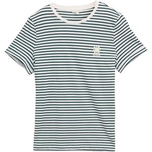 TOM TAILOR - Shirt - Petrol/Wit - Gestreept - Kwartmouw