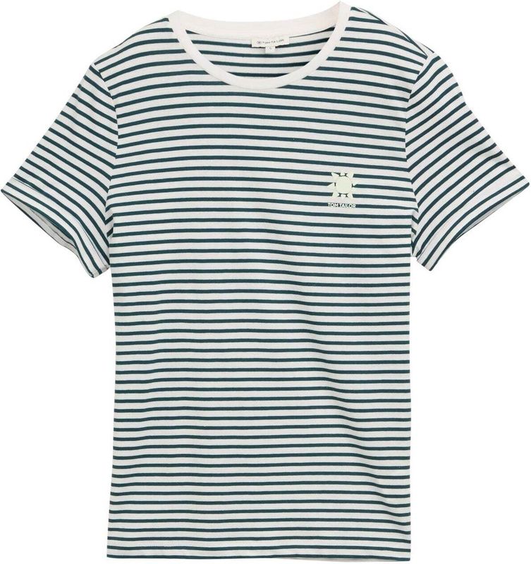 TOM TAILOR T-shirt voor dames, 38150 - Groen Wit Onregelmatige Streep, XL