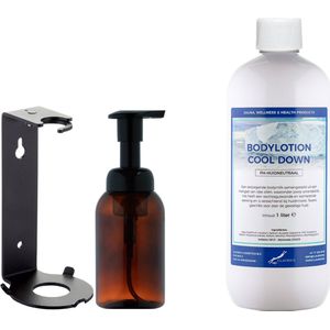 Zeepdispenser 300 ml amber bruin hervulbaar + 1 Liter Bodylotion Cool Down navulling (inclusief beugel)