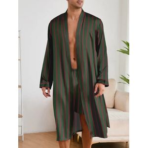Huispakken - Ochtendjas - Groen - Gestreept - Satijnlook - Lange Mouwen - Korte Broek