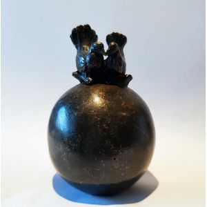 Bolletje Bronzen Mini Urn met Duifjes Vogels voor As Deelbewaring Grafdecoratie