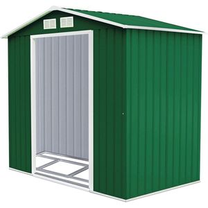 COSTWAY Metalen gereedschapsschuur, 213 x 127 x 185 cm, tuinhuis incl. fundering, gereedschapsschuur met schuifdeur en lessenaarsdak, tuinschuur, metalen schuur, tuinkast, gereedschapskast, outdoor,