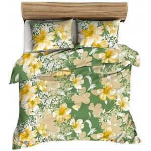 Kora Beddengoed 200x220 Groen Geel Wit Bloemen Katoen