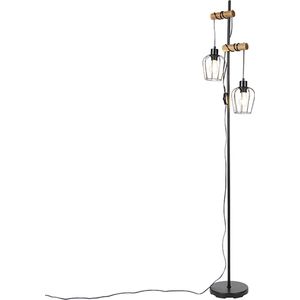 QAZQA stronk - Landelijke Vloerlamp | Staande Lamp - 2 lichts - H 168 cm - Zwart - Woonkamer | Slaapkamer