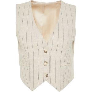 Trendyol Beige Gestreept Crop-Geweven Vest Van Katoenlinnen Twoss24Ye00025