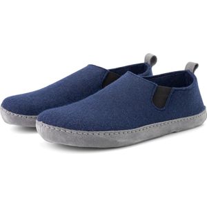 Travelin' In-Home Heren Sloffen - Wollen Pantoffels - Instappers met suède zool - Navy Blauw - Maat 43