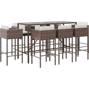 vidaXL - 9-delige - Tuinbarset - met - kussens - poly - rattan - bruin