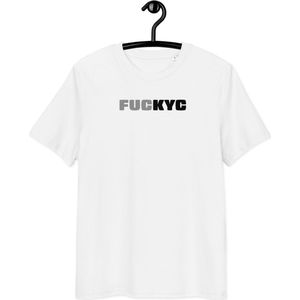 FUCKYC T-shirt - Bitcoin T-shirt - Unisex - 100% Biologisch Katoen - Wit - Maat L | Bitcoin cadeau| Bitcoin T-shirt| Bitcoin Shirt| Bitcoin Merch| Bitcoin Merchandise| Bitcoin Kleding| Crypto T-shirt