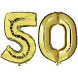 50 jaar gouden folie ballonnen 88 cm leeftijd/cijfer - Leeftijdsartikelen 50e verjaardag versiering - Heliumballonnen