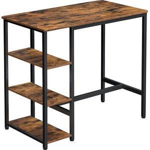 c90 - bartafel rechthoekig - bartafel met 3 planken - keukentafel - aanrecht - stevig metalen frame - 109 x 60 x 100 cm - eenvoudige montage - industrieel ontwerp - vintage - donkerbruin LBT11X