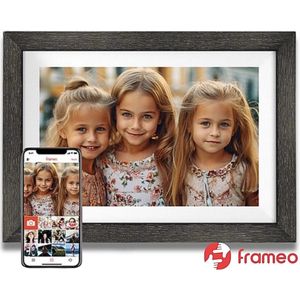 Digitale Fotolijst met Houten Frame en Glazen Display - 10.1 inch - Wifi en Frameo App - Energiezuinig - Donkerbruin - Digitale Fotokader - Full HD - IPS Touchscreen