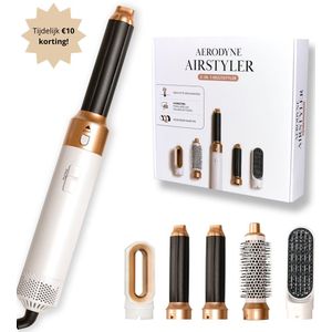 Aerodyne® Airstyler - Fohnborstel - Multistyler - Airwrap - Krultang 5 in 1 - Hairwrap - Krulborstel - Hittebestendige Handschoen - Luxe Cadeau Set - 4x Haarclips - Wit/Roségoud