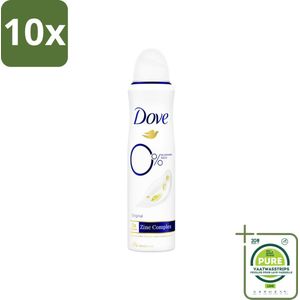 10 x Dove Deodorant Spray - 0% Original - 150 ml - Grootverpakking - Dove Deodorant - Aluminiumvrije Deodorant - Deodorant Spray - Deodorant Voor Gevoelige Huid - Deodorant 72 Uur