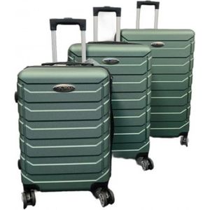 Nicomar Travelmaster 3 delige kofferset L, M, S Donker groene harde koffers met dubbele spinwielen Hardcase maat L: 74 x 49 x 30 cm, M: 64 x44 x 27 cm, S: 55 x 38 x 23 cm