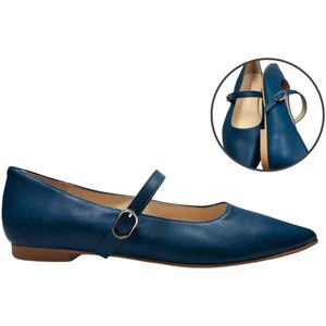 Stravers – Ballerina Spits met Bandje Blauw Maat 42 Dames Grote Maten Ballerina's