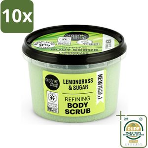 10 x Organic Shop - Body Scrub Lemongrass - Verfrissend en Verzorgend - 250 ml - Grootverpakking - Body Scrub - Exfoliatie - Citroengrasolie - Natuurlijke Huidverzorging - Huidpeeling