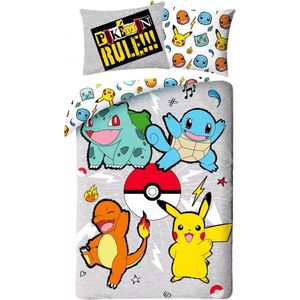 Pokemon dubbelzijdig bedrukt dekbedovertrek 140x200 cm met kussensloop - eenpersoons - pikachu - charmander
