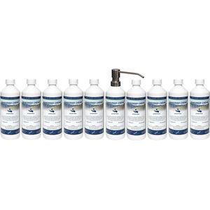 Handzeep Crème Eucalyptus 500 ml - set van 10 stuks - met gratis RVS zilverkleurige pomp - Voordeelverpakking