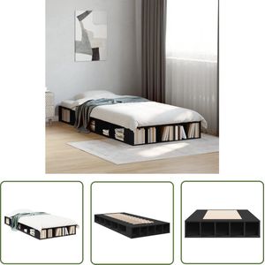 The Living Store Bedframe bewerkt hout zwart 90x200 cm - Slaapcomfort - Houten Bed Frame - Bed Frame Met Opbergruimte - Tweepersoons Bed - Boxspring Bed