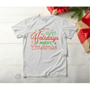 We Wish You Happy Holidays Merry Christmas - T Shirt - HappyHolidays - MerryChristmas - ChristmasCheer - JoyfulSeason - Gift - Cadeau - VrolijkKerstfeest - FijneKerstdagen - Kerstvreugde - Feestdagen
