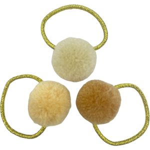 Basic mini haarelastiekjes met pompoms - dunes