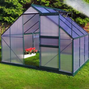 Floraya - Tuinkas incl. fundering - 250x190x205 cm - 6mm dik - Groen - UV- Bestendig - met ventilatieraam