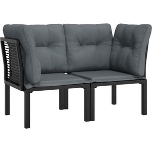 vidaXL Tuinhoekstoelen - 2 stuks met kussens - Zwart/Grijs Hoekbank - Tuinset - Buitenbank - Lounge Set - Terrasset