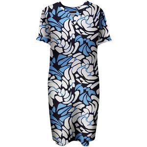 Pink Lady jurk - E123 - blauw/wit print - viscose/linnen - korte mouwen - maat M