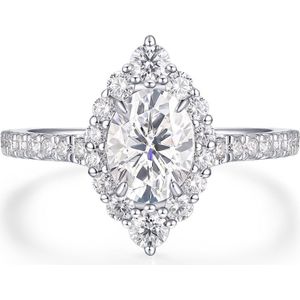 Haloise - 14k Witgouden Halo Ovale Moissanite Verlovingsring | Wedfit - 3 karaat.