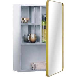 Spiegelkast roestvrij staal badkamer gouden frame deur meerdere planken 37x53 cm (15x21 inch)