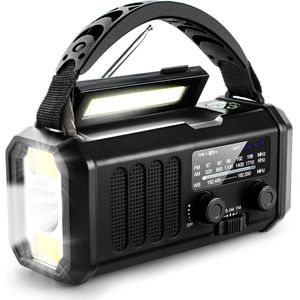 Noodradio - Solar Powerbank - 10000mAh Noodstroombank - - Noodpakket - Solar Zaklamp - Zwart