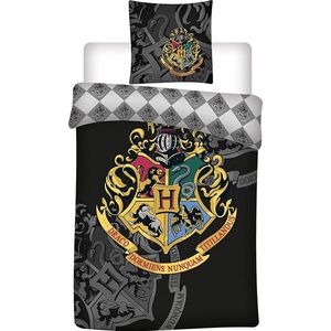 Grijs beddengoed set met HARRY POTTER Zweinstein wapenschild, OEKO-TEX gecertificeerd