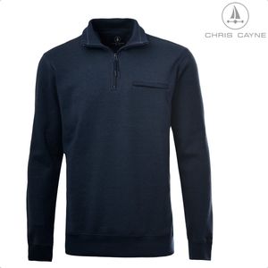 Chris Cayne sweatshirt - maat XL - jacquard patroon - Trui 2176 - kleur blauw/navy - schipperskraag - jersey - dun - met borstzak