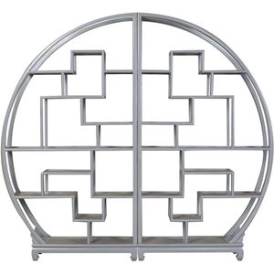 Fine Asianliving Chinese Boekenkast Ronde Display Open Kast Pastel Grijs B176xH192cm Chinese Meubels Oosterse Kast