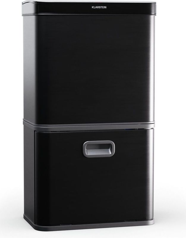 Klarstein Touchless Vuilnisbak met sensor - 56 Liter - RVS - 3 Bakken - Soft-close prullenbak - LED - Zwart