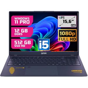 GMR Professional Laptop / 15.6 Inch Full HD Display / Intel Core i5 / 12GB DDR5 RAM / 512GB SSD / Windows 11 Pro / Perfect voor Zakelijk en Studiegebruik