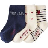 Set van 3 Paar Sokjes - Ecru - Voor Babymeisje - Met Hartjes